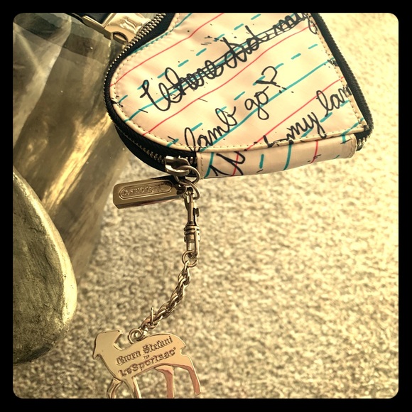 L.A.M.B. X LeSportsac Heart Shaped Wristlet Penmanship Print Zipper difficult - Picture 1 of 8